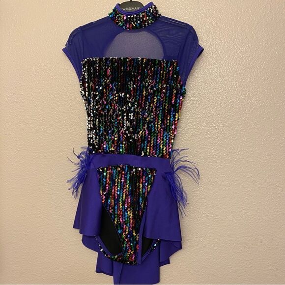 WEISSMAN Dance Costume lyrical jazz sassy feathers BOP TO THE TOP 13478 blue SA - Picture 2 of 12
